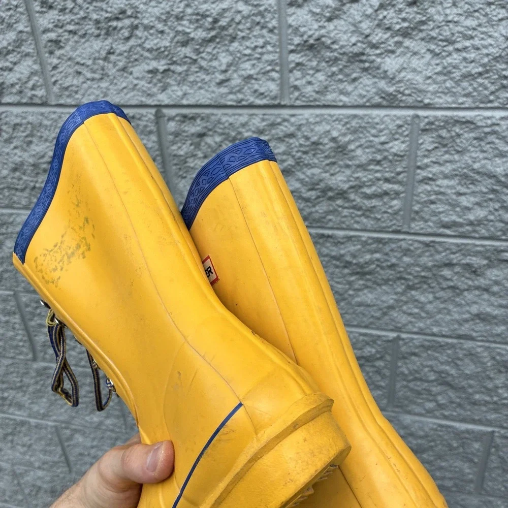 Hunter Festival Mid-Calf Lace Up Yellow w/ Blue Trim Women's US 9 Rain Boots